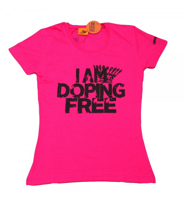 Dámské růžové tričko I am doping free 002- IMTWR, Size L, Barva Růžová I am doping free 002- IMTWR