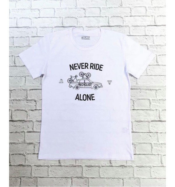 Bílé tričko cyklistika Never Ride Alone, Size L, Barva Bílá BeCyclist 02BYCN