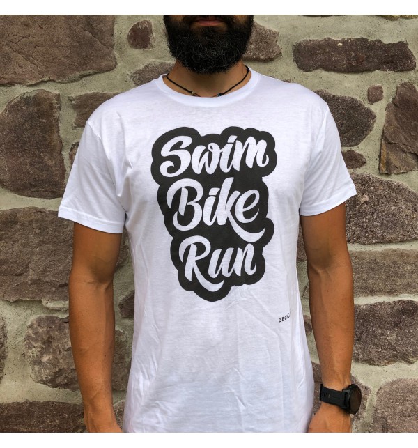 Bílé tričko Swim Bike Run, Size L, Barva Bílá BeCyclist 02BYC