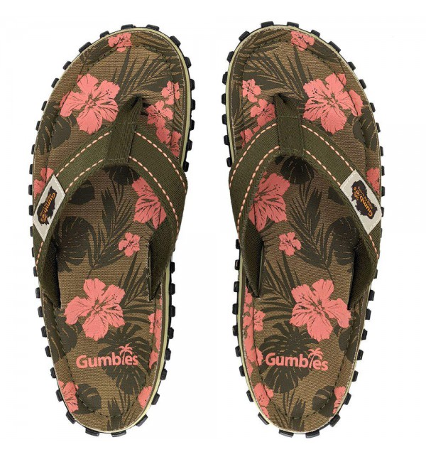 Žabky Gumbies z recyklovaných pneumatik - Gu22 - Jungle, Shoes Size 38, Barva Hnědá Gumbies Gu22 - Grey Hibiscus