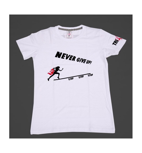 Dámské bílé tričko Never Give Up 001 TFTFB, Size L, Barva Bílá Tri Fun Fit 001 TFTFB